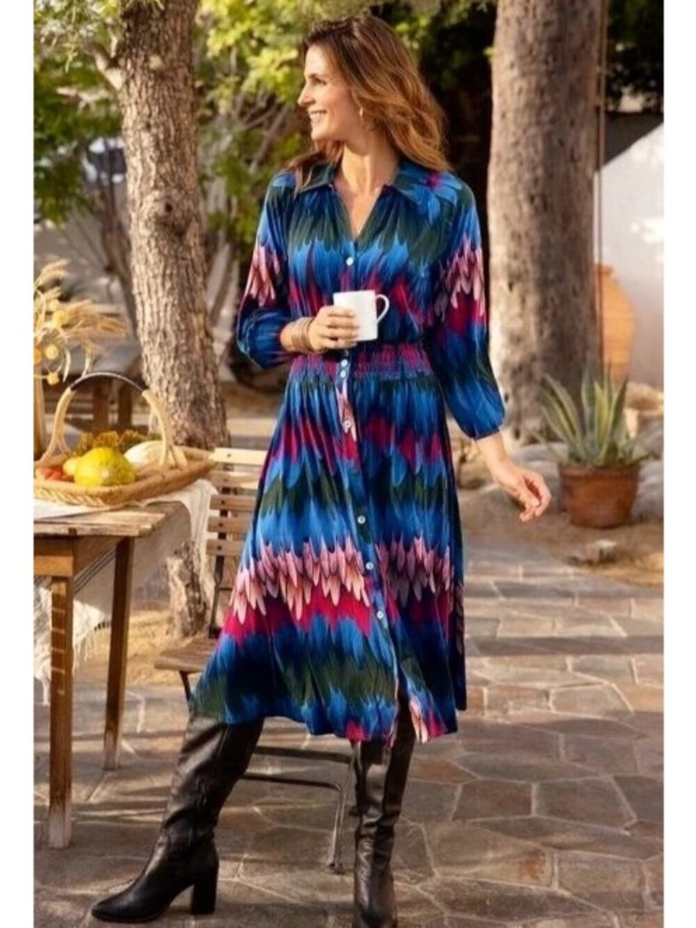 Euc FALL Soft Surroundings Ancient Isle Shirt Dress Women's Viscose Stretch PS